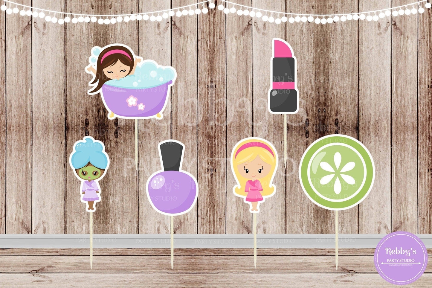 Spa Theme Party - Set of 12 Assorted Spa Girl Party Cupcake Toppers - #128