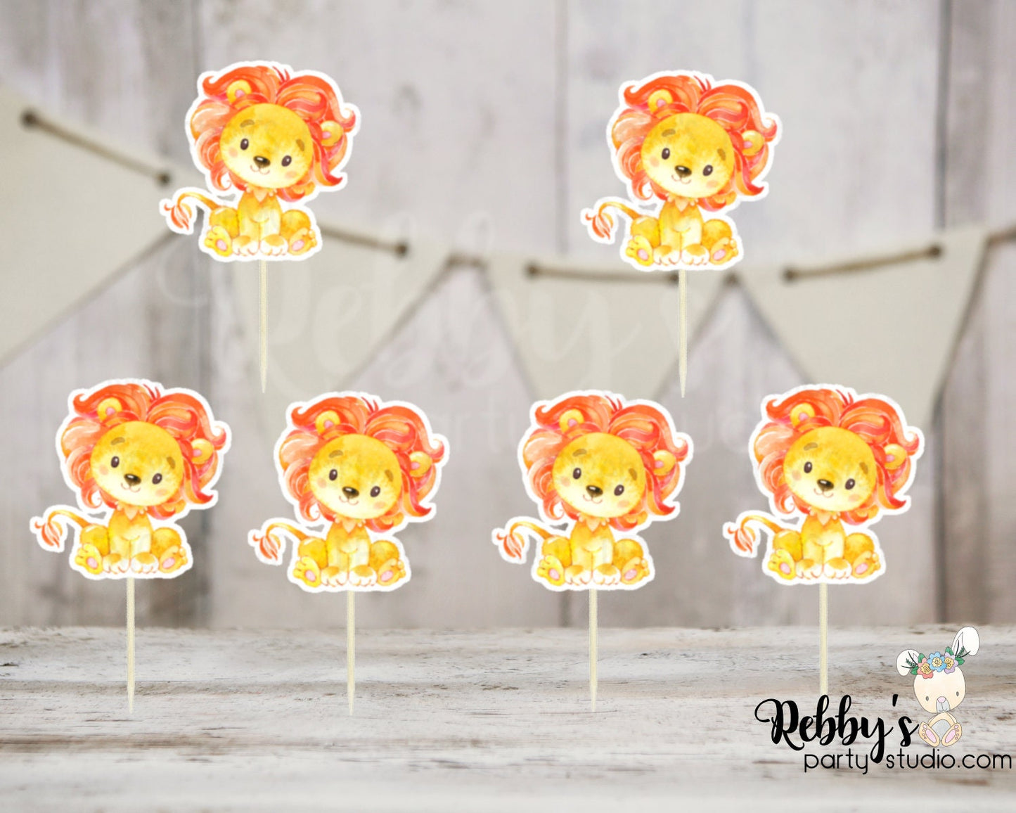 Jungle Safari Theme - Set of 12 Lion Baby Shower Cupcake Toppers