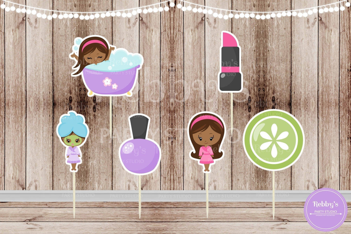 Spa Theme Party - Set of 12 Assorted Spa Girl Party Cupcake Toppers - #127