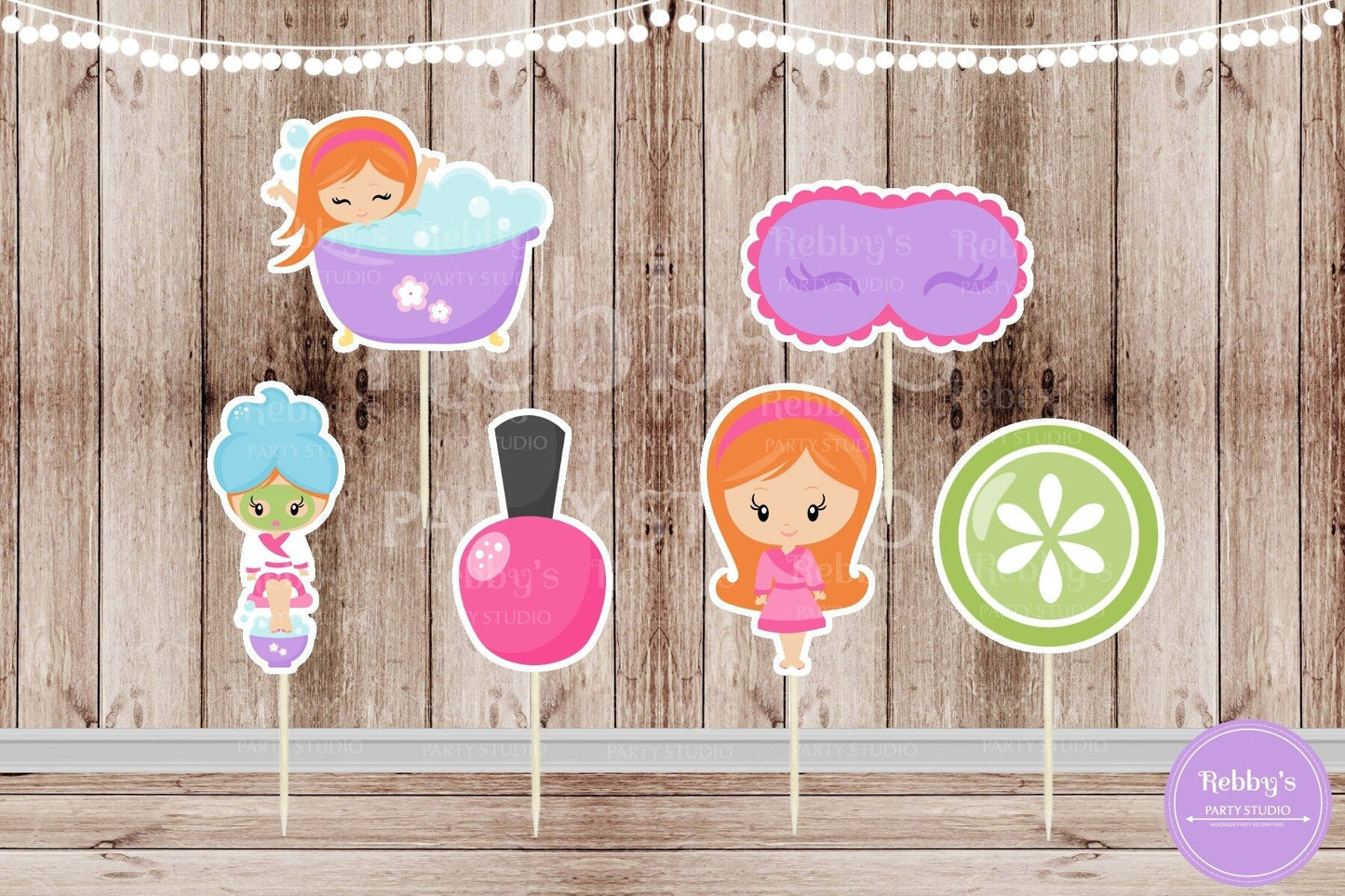 Spa Theme Party - Set of 12 Assorted Spa Girl Party Cupcake Toppers - #123